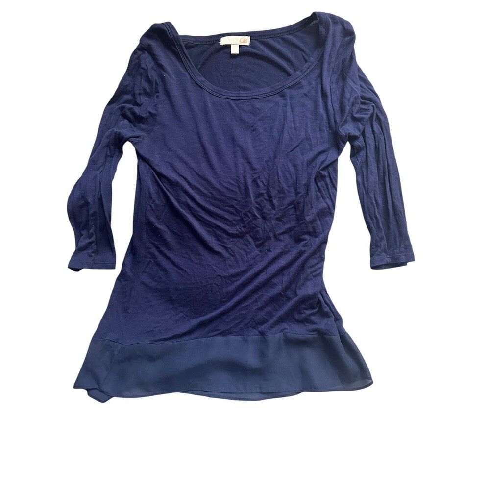 Gianni Bini Long-Sleeve Tunic Top Women’s XS Navy Blue Layered Hem Casual
